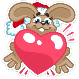 💝 coelho, coração, amor, papai noel, natal, fofo, desenho animado whatsapp sticker