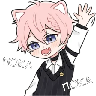 👋 ПОКА cat, anime, cute, boy, kawaii, waving, bye whatsapp sticker