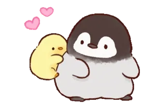 😃 chim cánh cụt, gà con, trái tim, dễ thương, kawaii, động vật, tình bạn telegram sticker