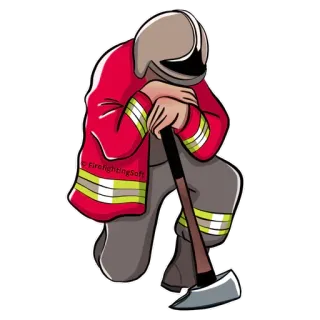 😔 Feuerwehrmann, Axt, Cartoon, Helm, Rettung telegram sticker