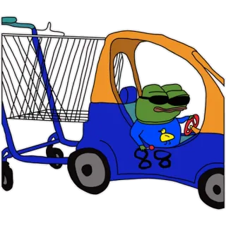 😎 Pepe the Frog 88 Pepe, kikker, cartoon, meme, autorijden, zonnebril telegram sticker