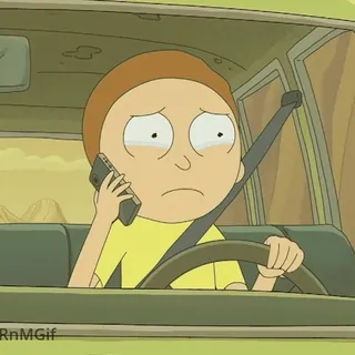 😐 Morty Smith Rick and Morty Cartoon, Animation, Traurig, Autofahren, Handy, Adult Swim whatsapp sticker