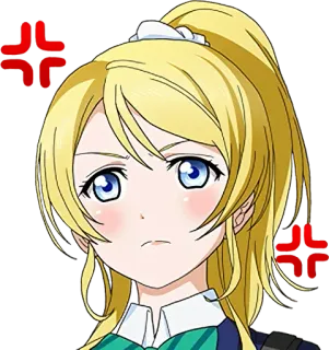 😠 fille anime, en colère, blonde, expression, frustrée, dessin animé telegram sticker