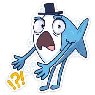 😱 !!?! pesce, cartone animato, spaventato, domanda, esclamazione, adesivo telegram sticker