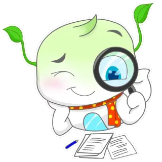 🕵 kartun, imut, kaca pembesar, riset, investigasi, daun, tanaman telegram sticker