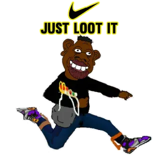 🍉 JUST LOOT IT добыча, воровство, мультфильм, Nike, слоган, пародия, оскорбительный telegram sticker