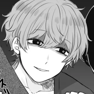 🌟 Anime, Manga, Portret, Postać, Uśmiech, Czarno-białe telegram sticker