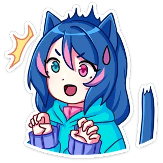 🤩 애니메이션, 귀여운, 고양이 귀, 소녀, 카와이, 스티커 telegram sticker