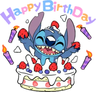 🍰 Stitch Lilo & Stitch Happy Birthday วันเกิด, เค้ก, น่ารัก, การ์ตูน, ดิสนีย์, สติทช์, ลีโล่แอนด์สติทช์ telegram sticker