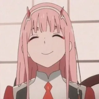 ✨ Zero Two Darling in the Franxx Anime, Zero Two, Cheveux Roses, Cornes, Sourire, Darling in the Franxx, Waifu telegram sticker