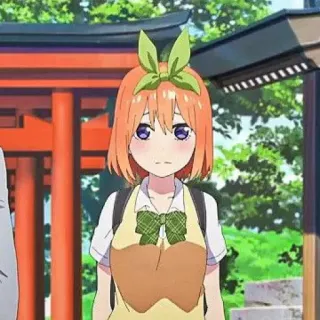 🧩 Yotsuba Nakano The Quintessential Quintuplets Anime, Personnage, Écolière, Nœud vert, Cheveux orange telegram sticker