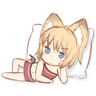 👀 Anime, Manga, Lisica, Kemonomimi, Słodki, Leżący, Poduszka telegram sticker
