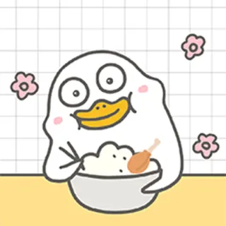 😋 утка, еда, рис, курица, милый, мультфильм whatsapp sticker