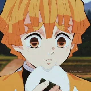 🍃 Zenitsu Agatsuma Demon Slayer anime, eating, scared, demon slayer, zenitsu telegram sticker