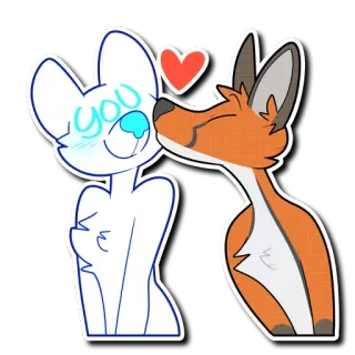 ❤️ you furry, anthropomorphic, fox, kiss, love, cute, cartoon telegram sticker