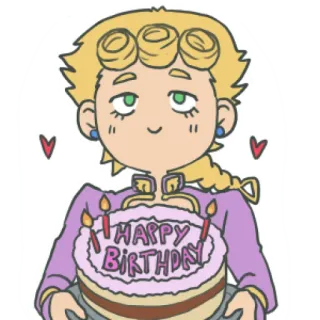 🎂 Giorno Giovanna JoJo's Bizarre Adventure HAPPY BIRTHDAY anniversaire, anime, jojo, gâteau, personnage, fanart telegram sticker