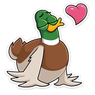 😘 pato, animal, coração, fofo, desenho animado telegram sticker