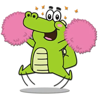 😀 alligator, cheerleader, pom poms, cartoon, animal, cute, mascot telegram sticker
