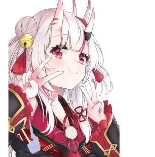 😍 Anime, Fille, Cornes, Mignon, Signe de paix, Vtuber, Kawaii telegram sticker