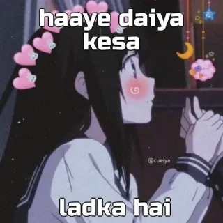 🙂 haaye daiya
kesa
ladka hai อนิเมะ, หัวใจ, น่ารัก, ผู้หญิง, ข้อความ, ตลก, การ์ตูน telegram sticker