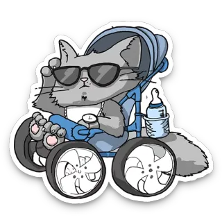 🕶 Katze, Sonnenbrille, Kinderwagen, Räder, cool, Babyflasche telegram sticker