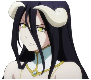 😠 Albedo Overlord anime, demon, horns, black hair, waifu telegram sticker