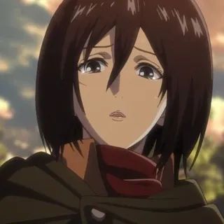 🌟 Mikasa Ackerman Attack on Titan Anime, Mikasa Ackerman, Ataque dos Titãs, AOT, Personagem, triste telegram sticker