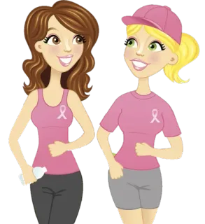 🏃‍♀ femmes, ruban rose, sensibilisation cancer du sein, course, dessin animé, amitié, fitness telegram sticker