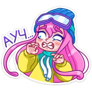 😬 АУЧ... ragazza, cartone animato, dolore, ahi, triste, sci telegram sticker