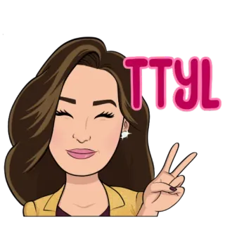 ✌ TTYL 漫画, 女性, ピースサイン, さようなら, テキスト, またね, ブルネット telegram sticker
