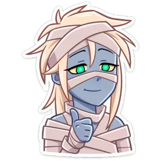 👍 momia, dibujos animados, venda, pulgar arriba, anime telegram sticker