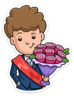 💐 desenho animado, flores, buquê, menino, formatura whatsapp sticker