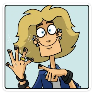 💍 만화, 캐릭터, 금발, 반지, 보석, 가리키는 telegram sticker