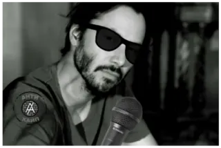 😎 АНТИ КАН man, sunglasses, microphone, black and white telegram sticker