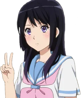 ✌ Anime, Mädchen, Schuluniform, Friedenszeichen, Cartoon telegram sticker