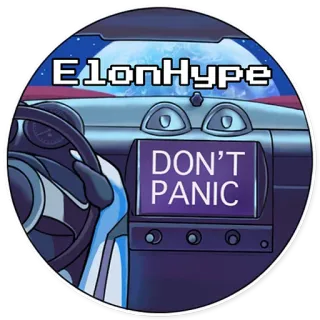 🙂 ElonHype
DON'T PANIC Elon Musk, Tesla, Voiture, Guide du voyageur galactique, Mème, Pas de panique telegram sticker