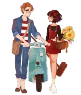 💔 couple, scooter, fleurs, romance, été, amour, amitié, art telegram sticker