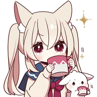 ☕ Anime, Kawaii, Dễ thương, Đồ uống, Tai thú, Chibi, Cà phê whatsapp sticker