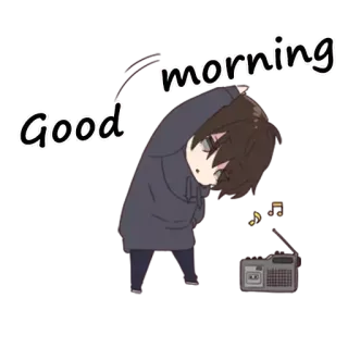 😬 Good morning buongiorno, cartone animato, anime, sveglia, radio, musica telegram sticker