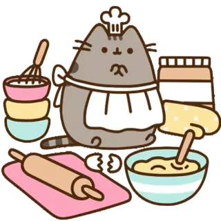👩‍🍳 Pusheen cat, baking, cooking, cartoon, chef, food telegram sticker