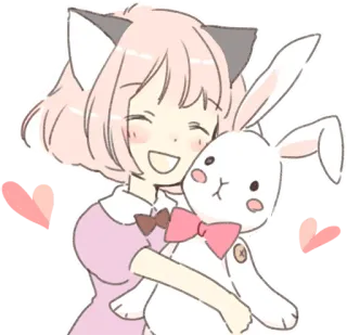 🤗 Anime, Orelhas de gato, Fofo, Garota, Coelho, Rosa, Kawaii telegram sticker