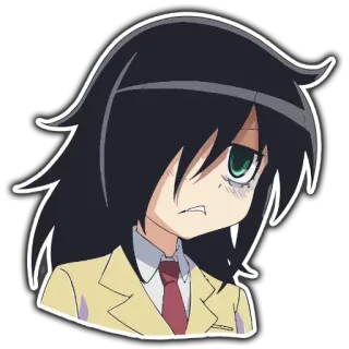 😟 Tomoko Kuroki Watamote anime, manga, niezręczny, nieobyty towarzysko, postać whatsapp sticker