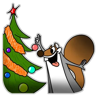 🤶 Eichhörnchen, Weihnachtsbaum, Weihnachtsschmuck, Feiertag, Festlich, Cartoon telegram sticker