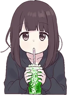 🥤 Anime, Menina, Bonita, Bebida, Kawaii, Chibi, Bebida, Desenho animado telegram sticker
