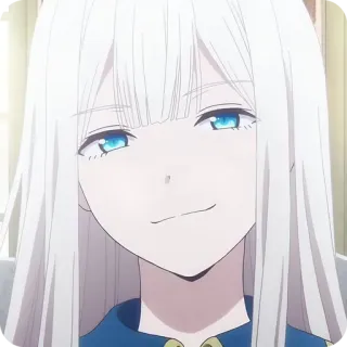 😏 Anime, Fille, Cheveux blancs, Yeux bleus, Souriant, Personnage telegram sticker