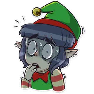 😨 elfo, natal, desenho animado, adesivo, fofo, chocado, assustado telegram sticker