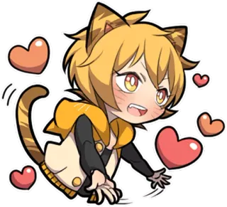 💛 고양이귀, 애니메이션, 만화, 하트, 귀여운, 카와이, 치비 telegram sticker