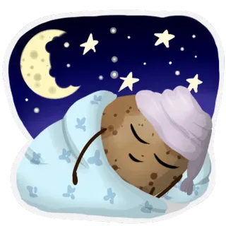😑 睡觉, 土豆, 月亮, 星星, 可爱, 夜晚, 困 telegram sticker
