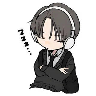 😴 ZZZ... Anime, Menino, Fones de ouvido, Dormindo, Cansado, Estudante telegram sticker