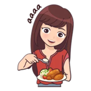 🍴 aaaa Frau, Cartoon, Essen, Teller, Abendessen, Löffel whatsapp sticker